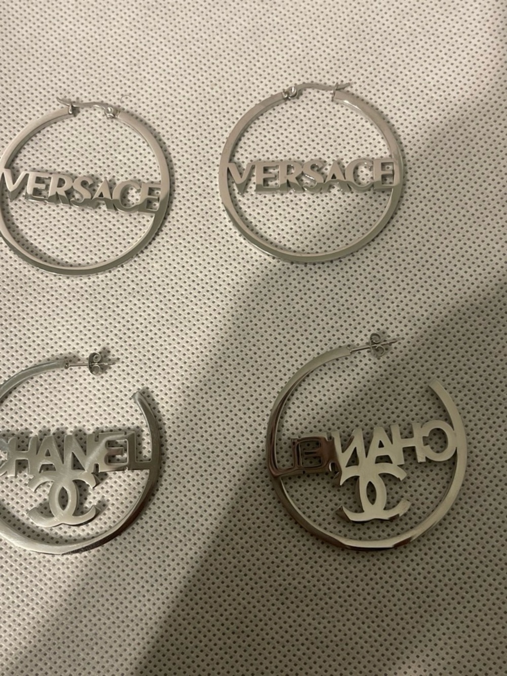 Stainless steel Silver-Tone Logo Hoop Earrings brand new sets